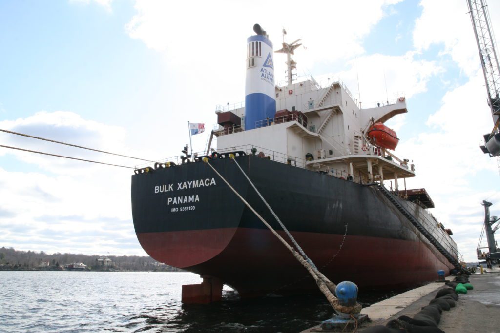 The M/V Bulk Xaymaca will work with WHOI’s Science RoCS program on its route between Jamaica and New Orleans, beginning this spring, to capture data such as the speed of ocean currents and the air temperature, humidity, and sea level pressure, which helps scientists forecast weather and understand climate changes. This route will provide observations in the Gulf of Mexico as it crosses the Loop Current and its rich ocean eddy field. Photo credit: Kerry Strom ©Woods Hole Oceanographic Institution
