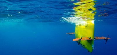 AUV Sentry submerges. Photo by Luis Lamar © Woods Hole Oceanographic Institution