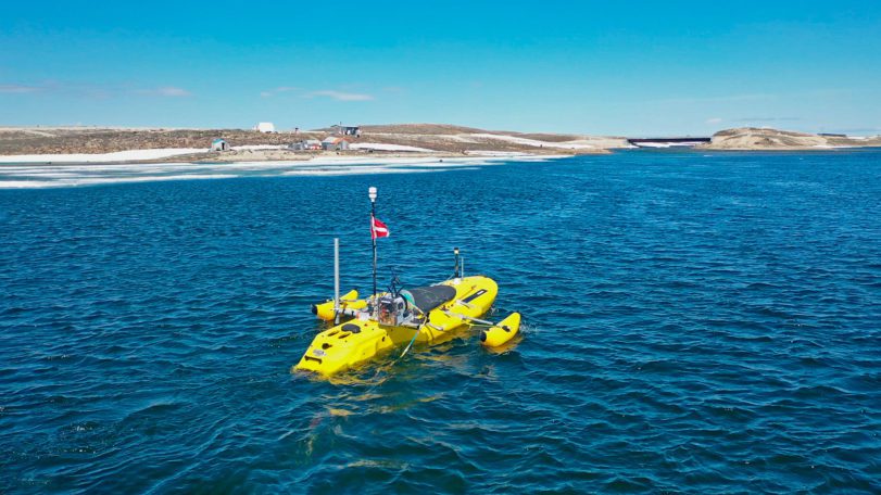 <strong>ChemYak</strong><br />
To monitor changes in a rapidly warming Arctic, scientists deploy autonomous surface vehicle ChemYak in Cambridge Bay, Nunavut, where it uses an array of sensors to measure the rapid release of greenhouse gases in the spring thaw. (Photos by William Pardis, © Woods Hole Oceanographic Institution)