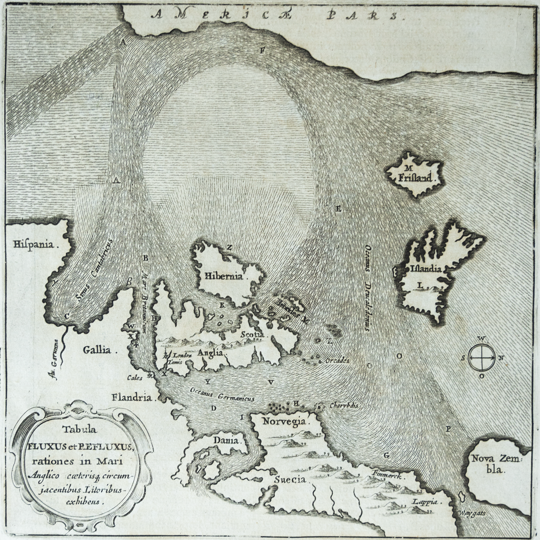 Currents in the Norwegian sea and the coastline of northern Europe as shown in Mundus Subterraneus, Athanasius Kircher, 1665