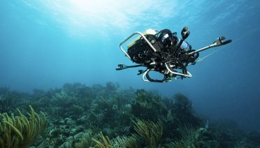 CUREE, an autonomous underwater robot, is used by the researchers to collect acoustic data for analysis. (Photo by Austin Greene, ©Woods Hole Oceanographic Institution)