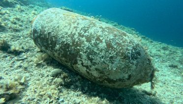 When ocean visibility is poor, detecting objects like the underwater munition shown here can be challenging for remotely operated vehicles. (Photo courtesy of SeaTerra) 