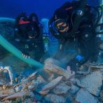 A research team exploring the Antikythera shipwreck in 2012