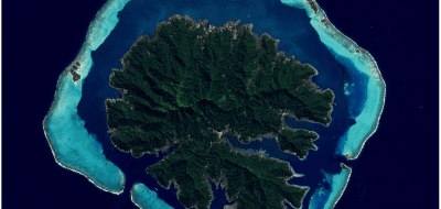 A satellite image of Tahaa in French Polynesia
