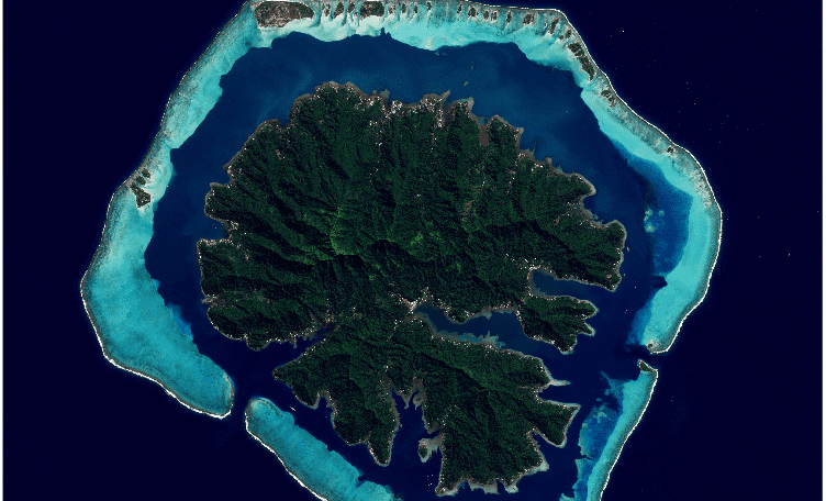 A satellite image of Tahaa in French Polynesia