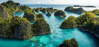 An aerial view of Raja Ampat