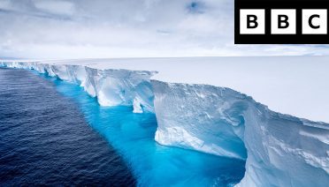 A drone captured the spectacular caves and arches of A23a in 2023. (Image courtesy of the BBC)
