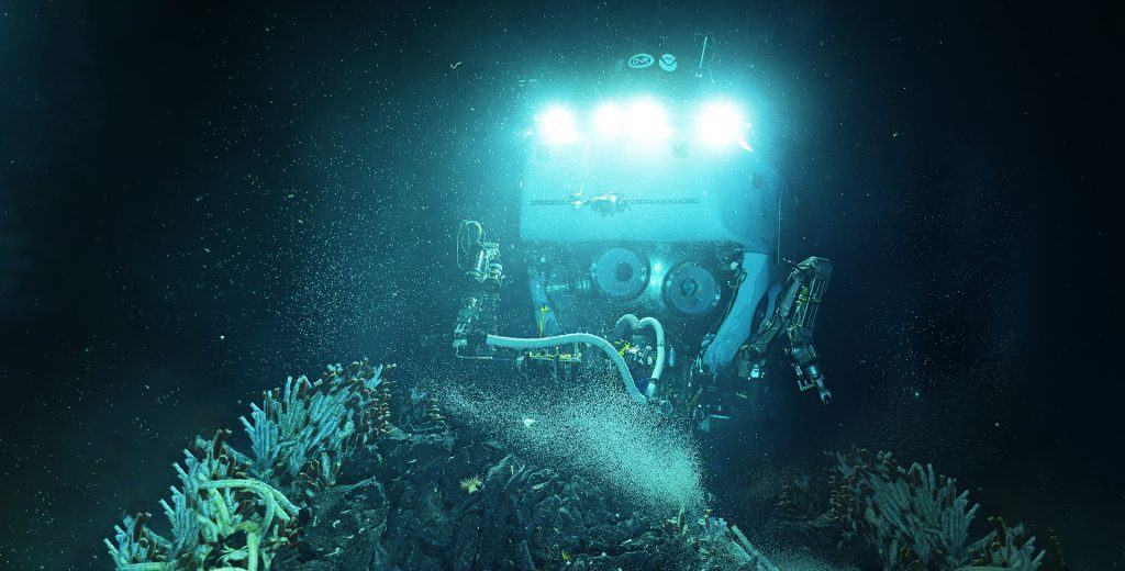 Alvin hovers over a hydrothermal vent