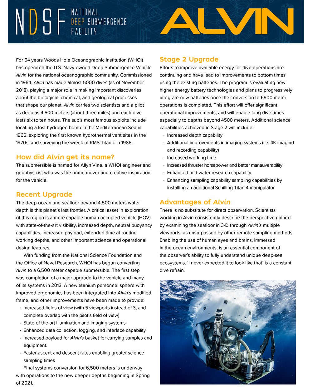 Alvin Fact Sheet
