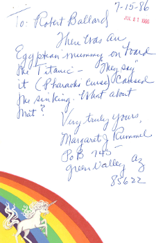 Letter Bob Ballard from Margaret Rummel