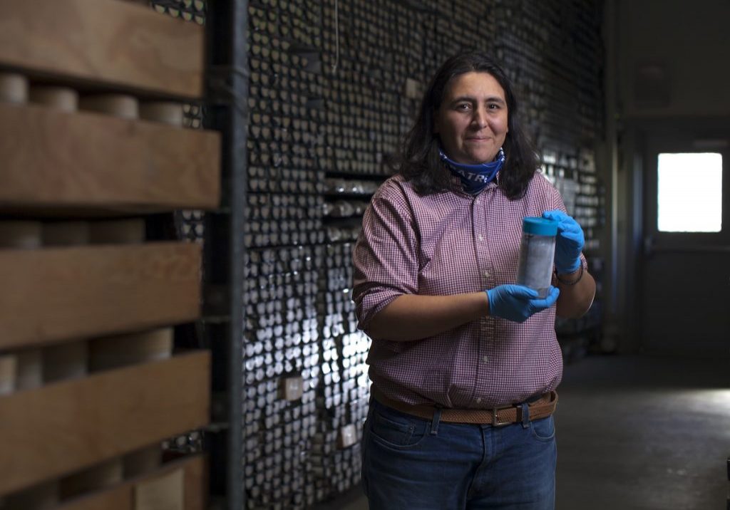 Mara, a research associate in the Edgcomb Lab, is investigating how deep-sea and sub-seafloor microbes break down hydrocarbons—potentially in cooperation with one another—which could lead to a bioremediation tool for cleaning up oil spills or developing new anti-microbial compounds or biosurfactants.
(Photo by Daniel Cojanu © Woods Hole Oceanographic Institution)
